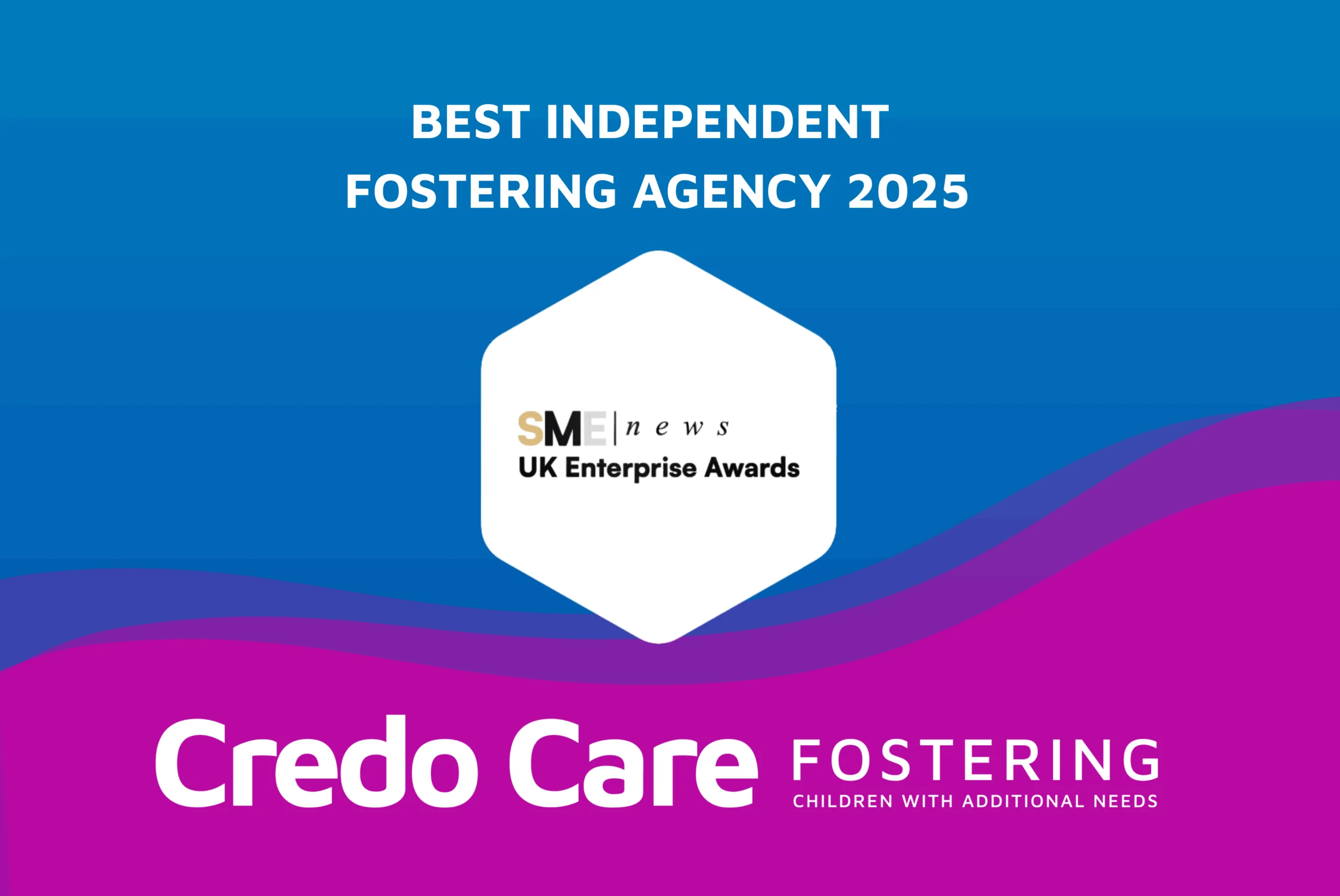 Dark blue to light blue blend background that says 'Listen to Credo Care's Love Playlist' in white text.