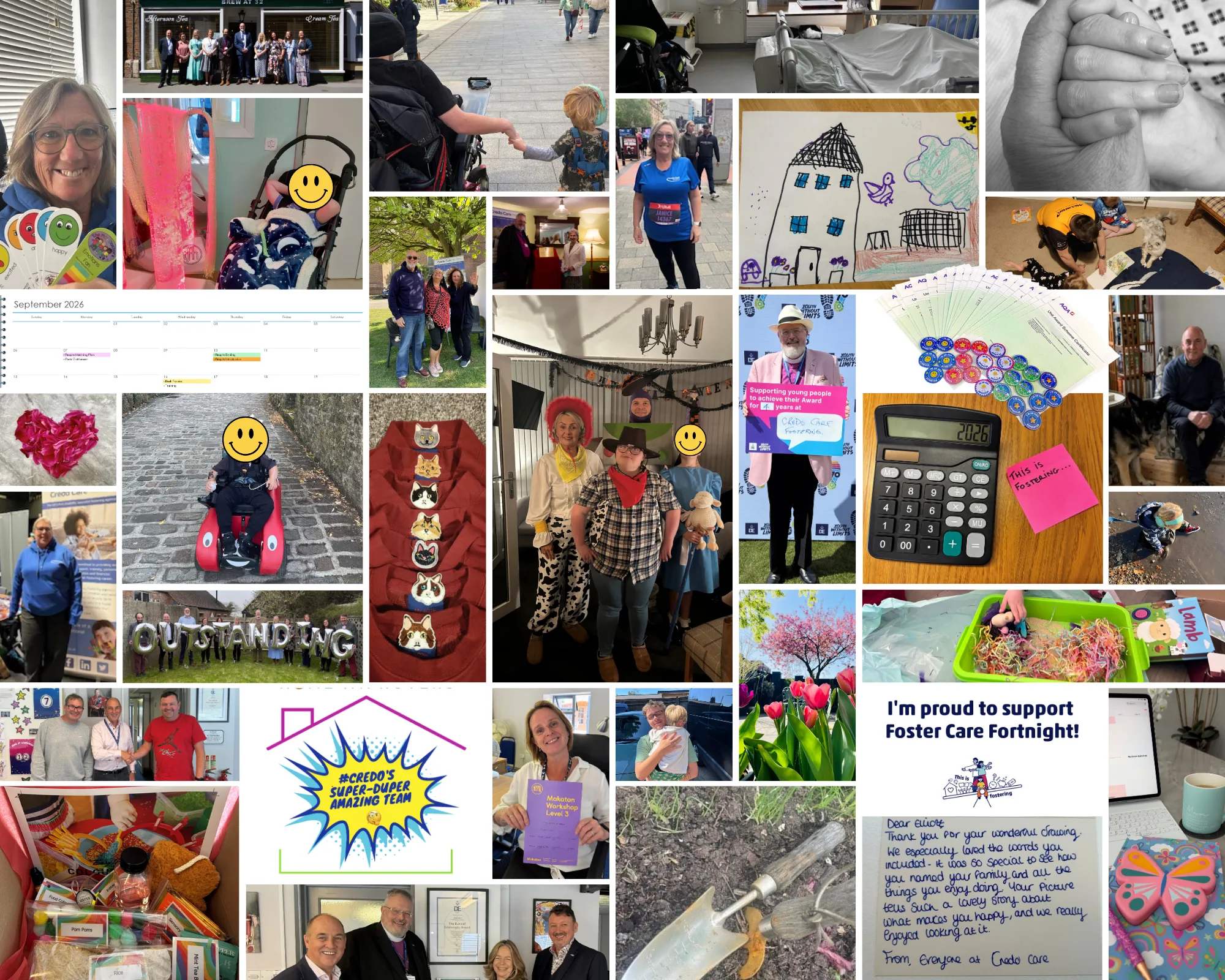Foster Care Fortnight Collage Dark blue to light blue blend background that says 'Listen to Credo Care's Love Playlist' in white text.